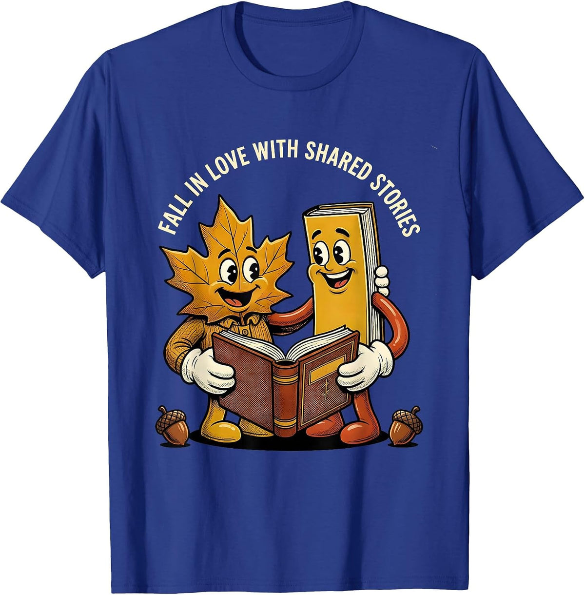 Men's Fall In Love With Shared Stories Retro Cartoon Teacher Book T-Shirt - Royal Blue