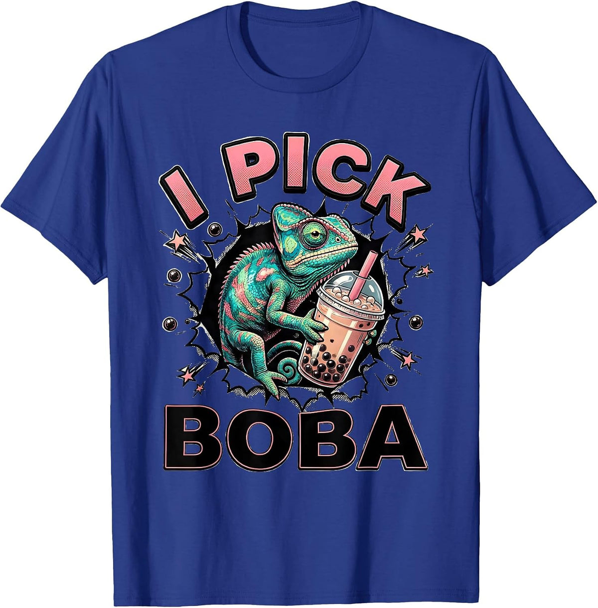 Men's I Pick Boba Cute Kawaii Chameleon Boba Tea Lover Gift T-Shirt - Royal Blue