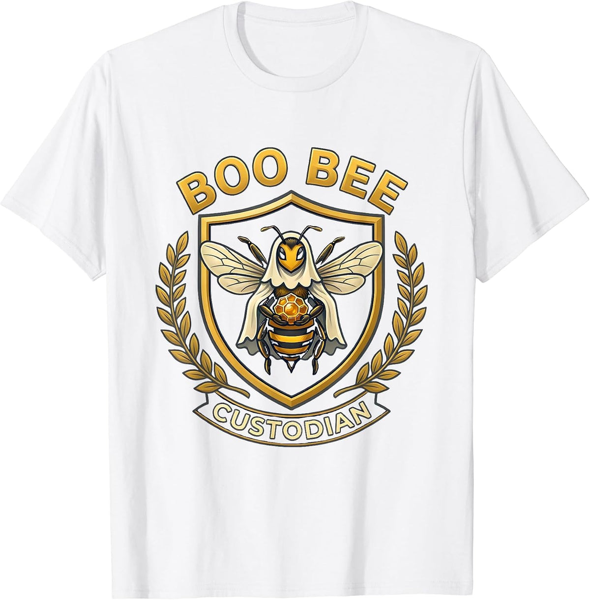 Boo Bee Custodian Funny Ghost Bees Halloween Costume Humor T-Shirt - White