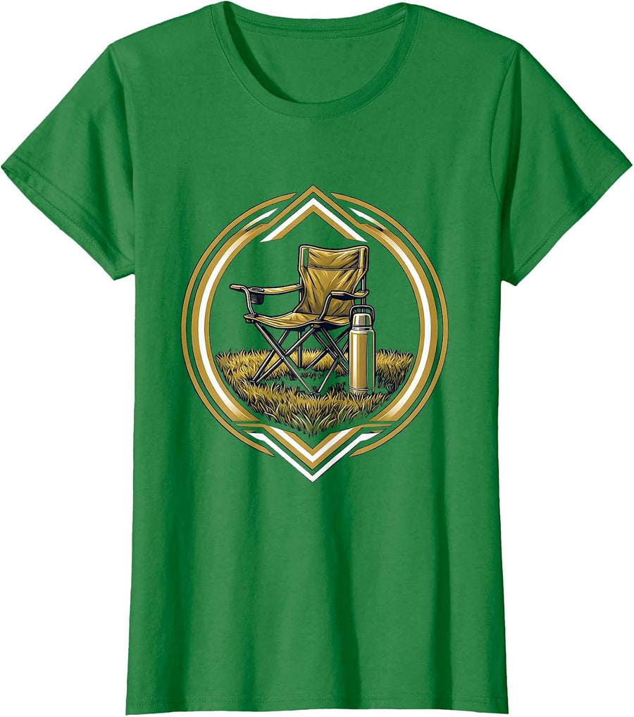 Women's Soccer Dad Folding Chair Thermos Graphic T-Shirt - Kelly Green