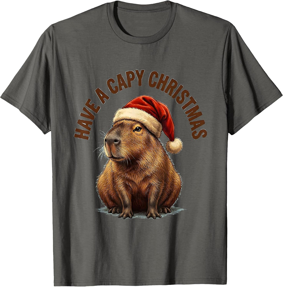 Have a Capy Christmas Funny Capybara Holiday Mascot Santa T-Shirt - Asphalt Grey