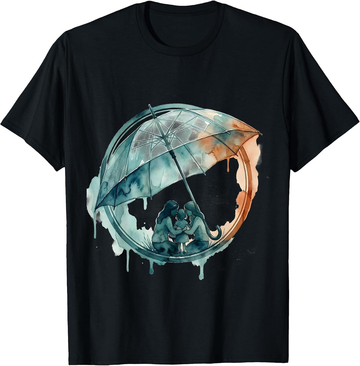 Men's Social Worker Umbrella Shelter Graphic Design T-Shirt - Black
