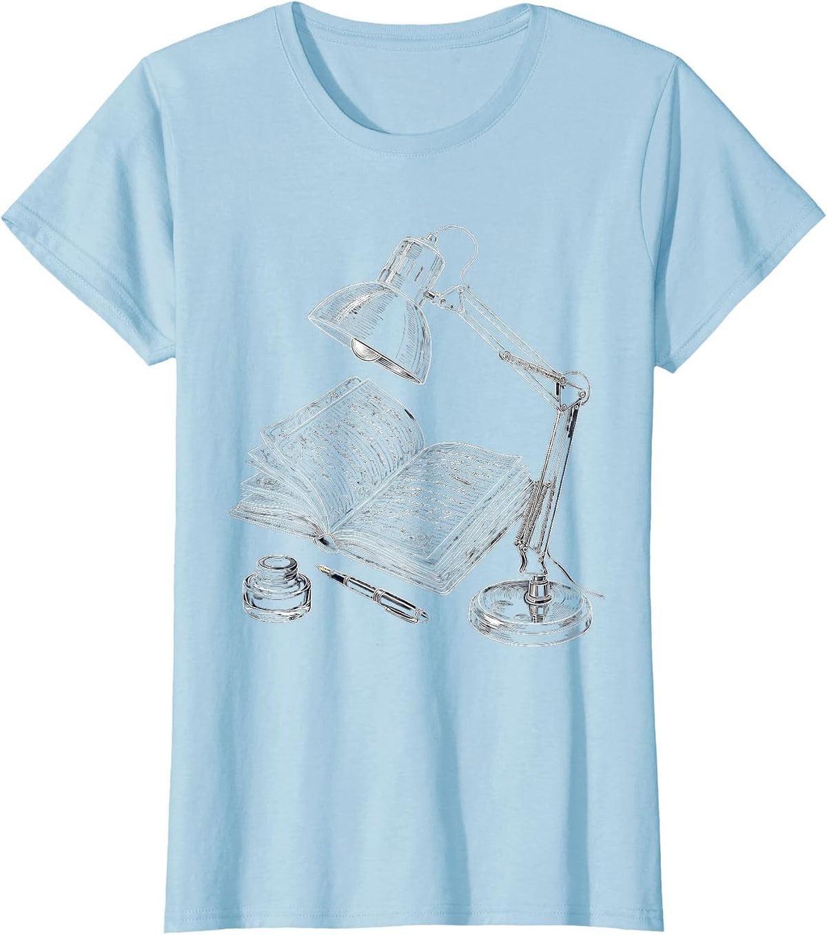 Women's English Teacher Night Lamp Open Notebook Graphic T-Shirt - Baby Blue