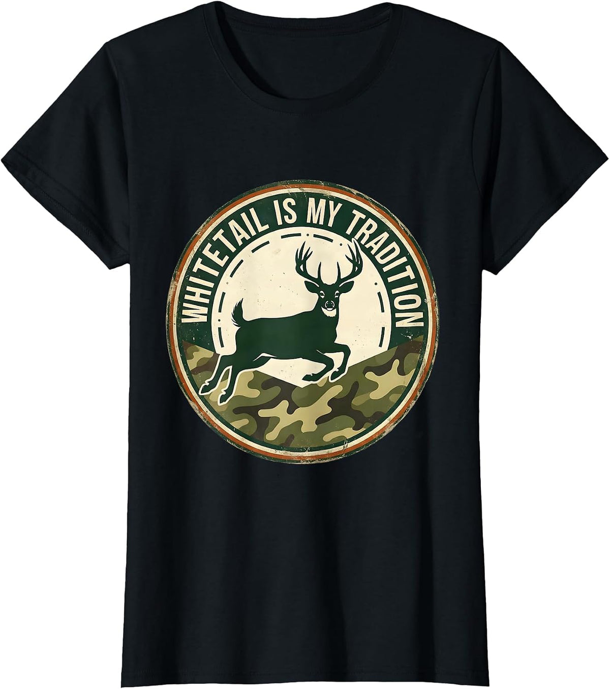 Whitetail Is My Tradition Vintage Camo Deer Hunting Dad T-Shirt - Black