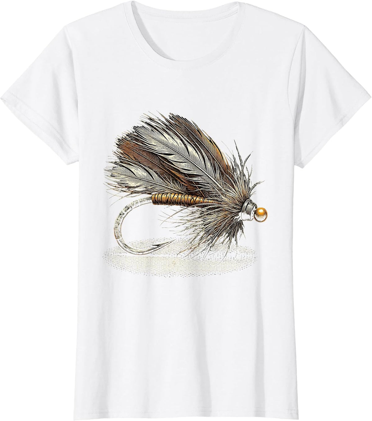 Fly Fishing Lure Feathered Hook Illustration T-Shirt - White