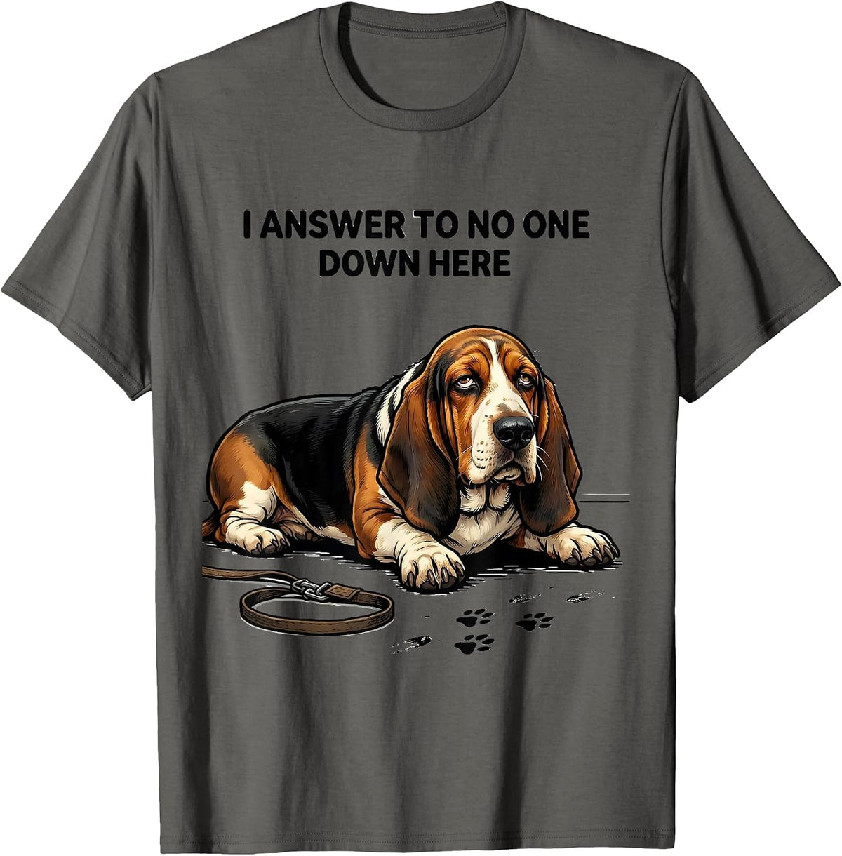 Men's I Answer To No One Down Here Funny Basset Hound Dog Lover T-Shirt - Asphalt Grey