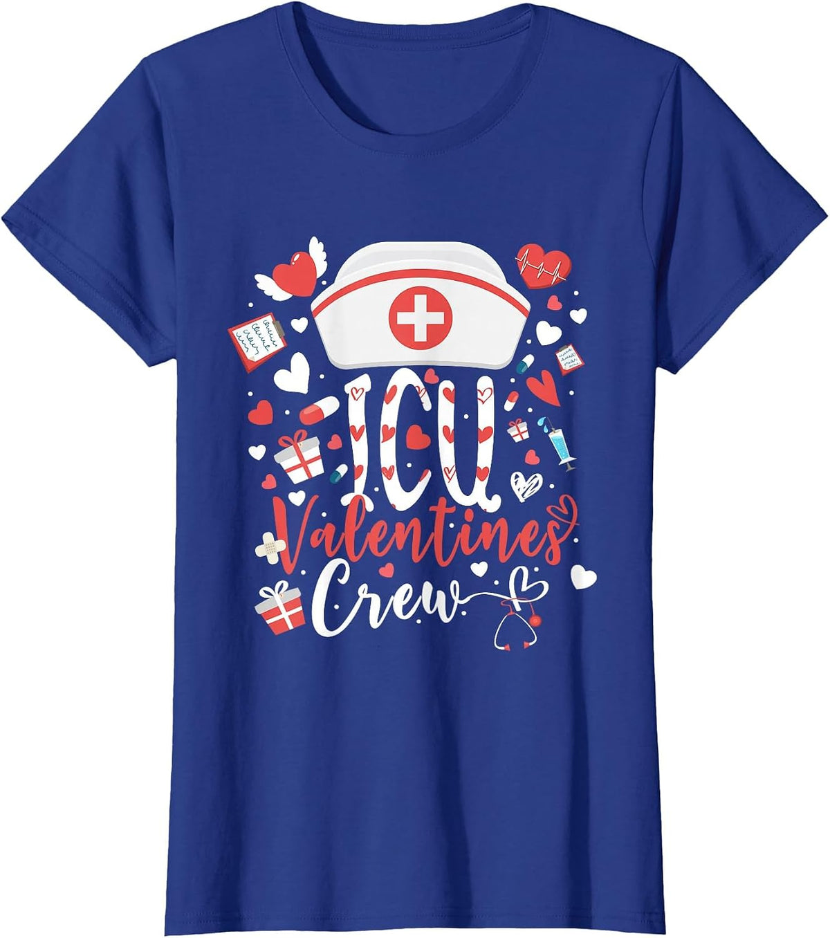 ICU Valentines Nurse Crew Tee Cute Intensive Care Unit Nurse T-Shirt - Royal Blue