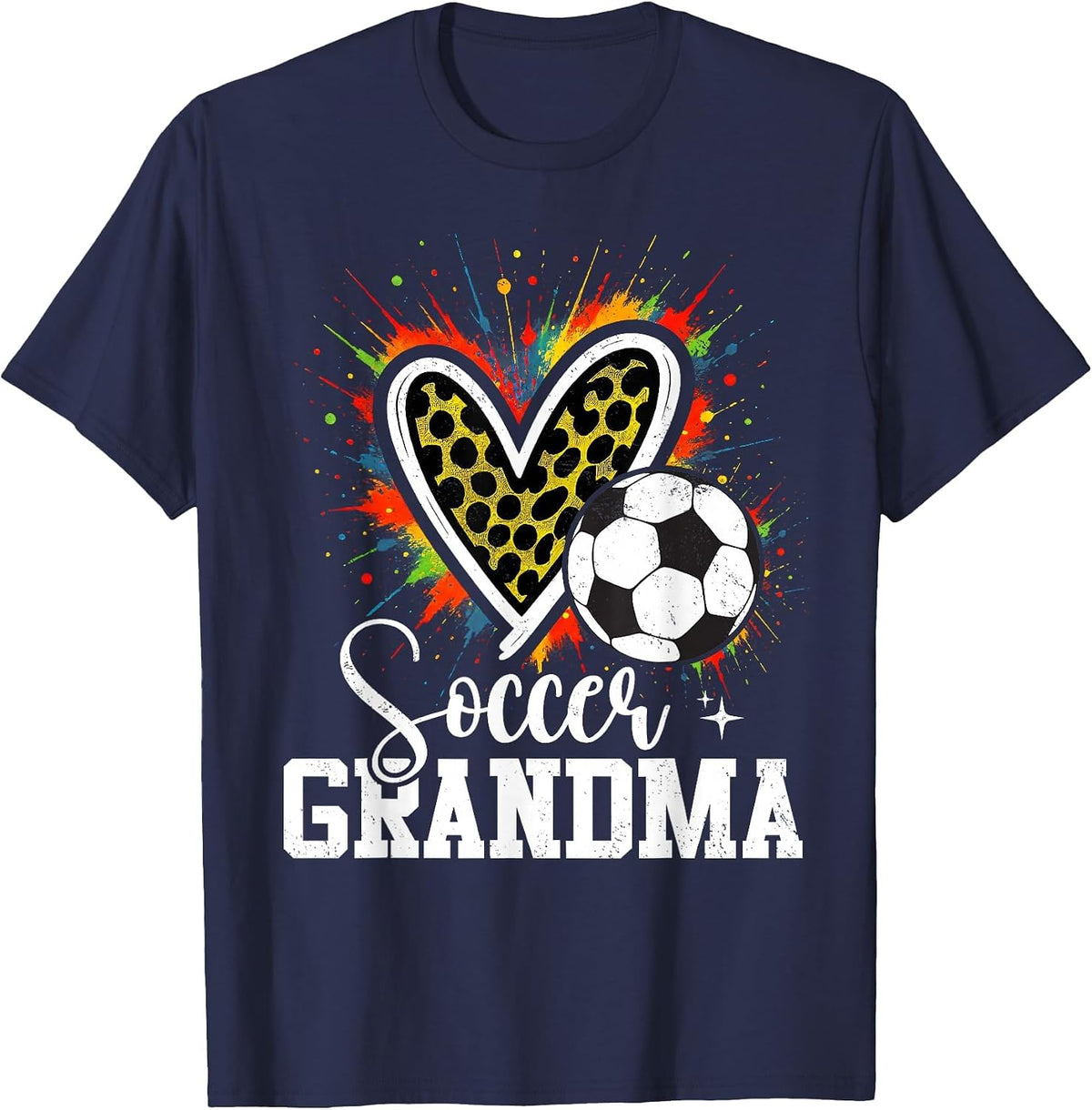Soccer Grandma Leopard Heart T-Shirt - Navy Blue