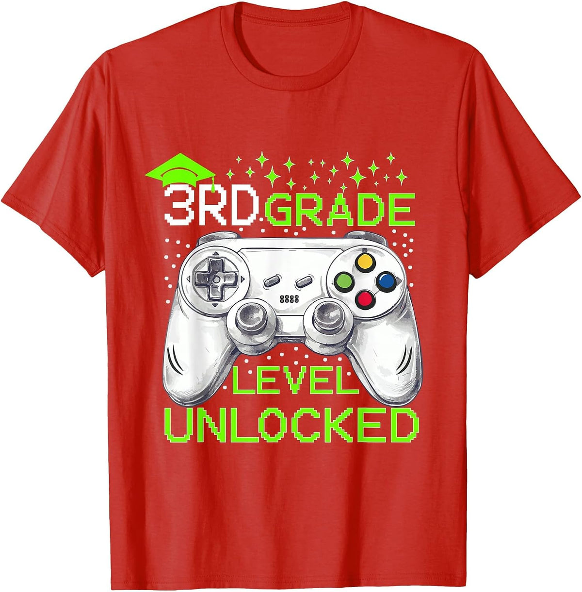 Back to School 3rd Grade Level Unlocked Gamer Boys Kids T-Shirt - Red