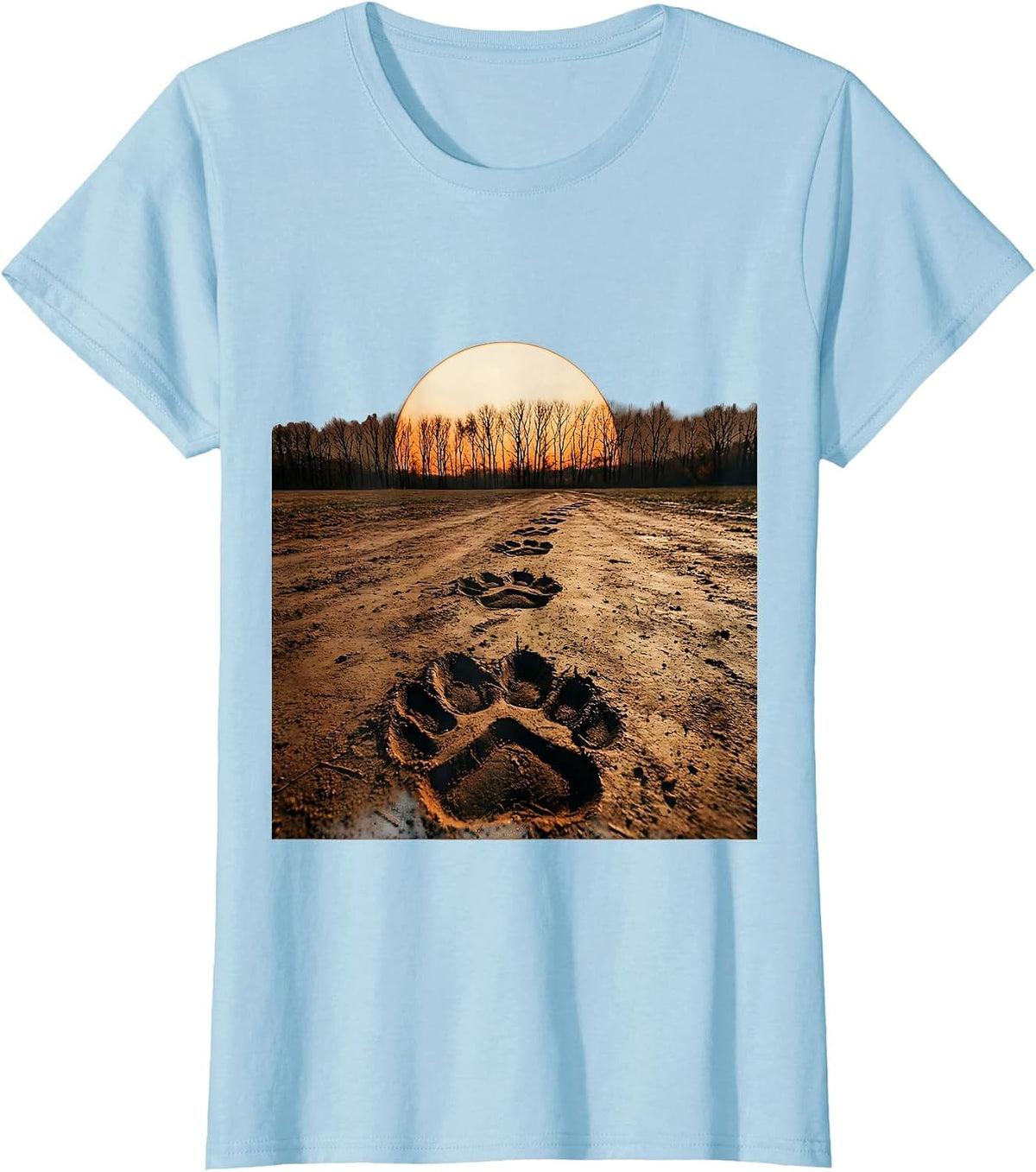 Women's Turkey Tracks in Mud Thanksgiving Illustration T-Shirt - Baby Blue