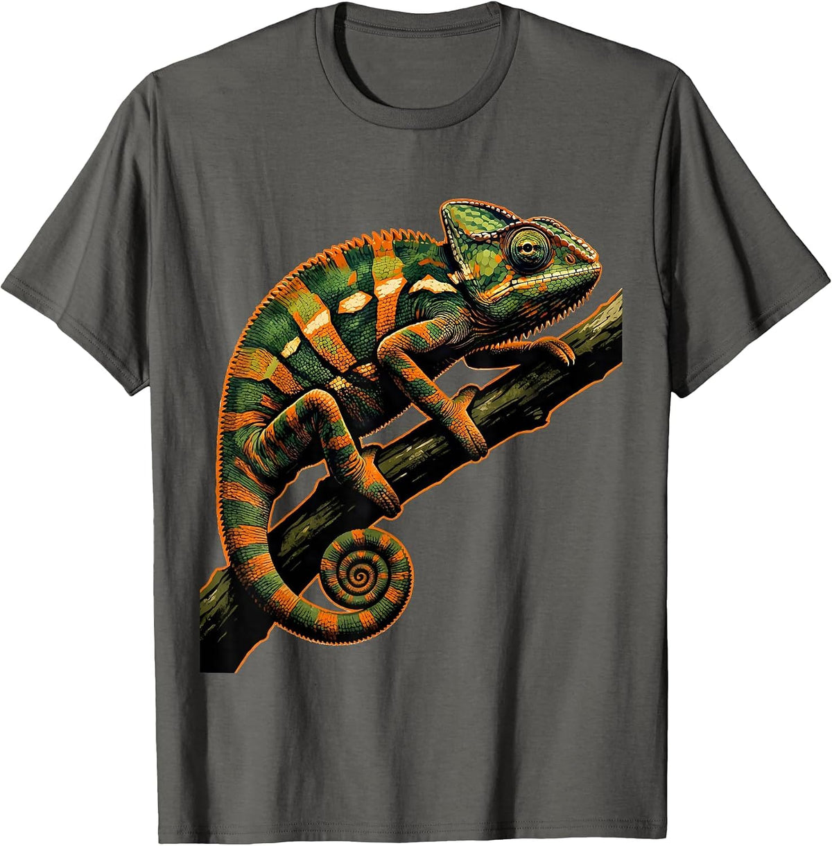 Men's Camo Chameleon on Branch Color Shift Art T-Shirt - Asphalt Grey