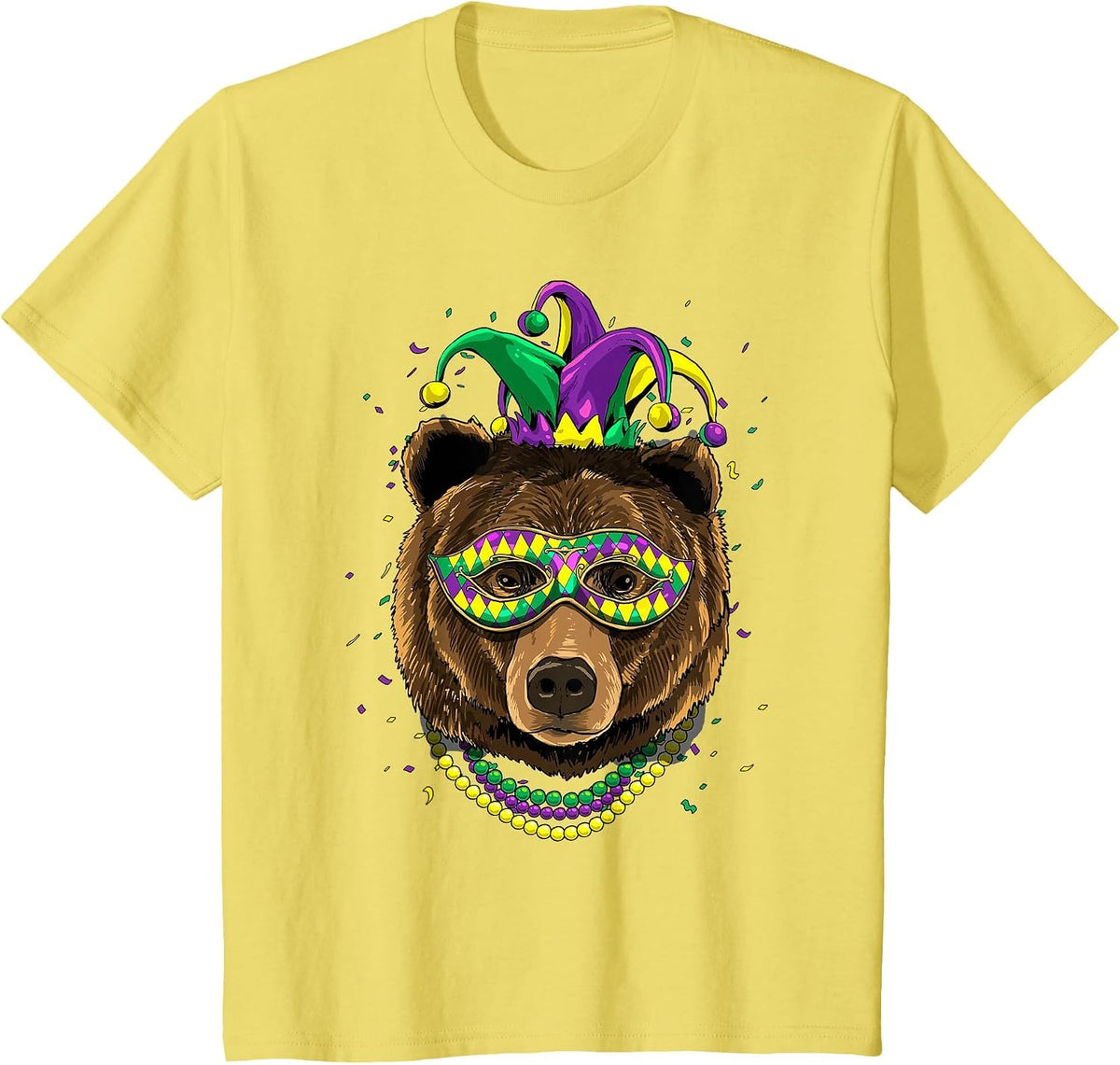 Bear Animal Lover Cute Mardi Gras Carnival Jester T-Shirt, Youth, Lemon Yellow, 4T - As Pictured