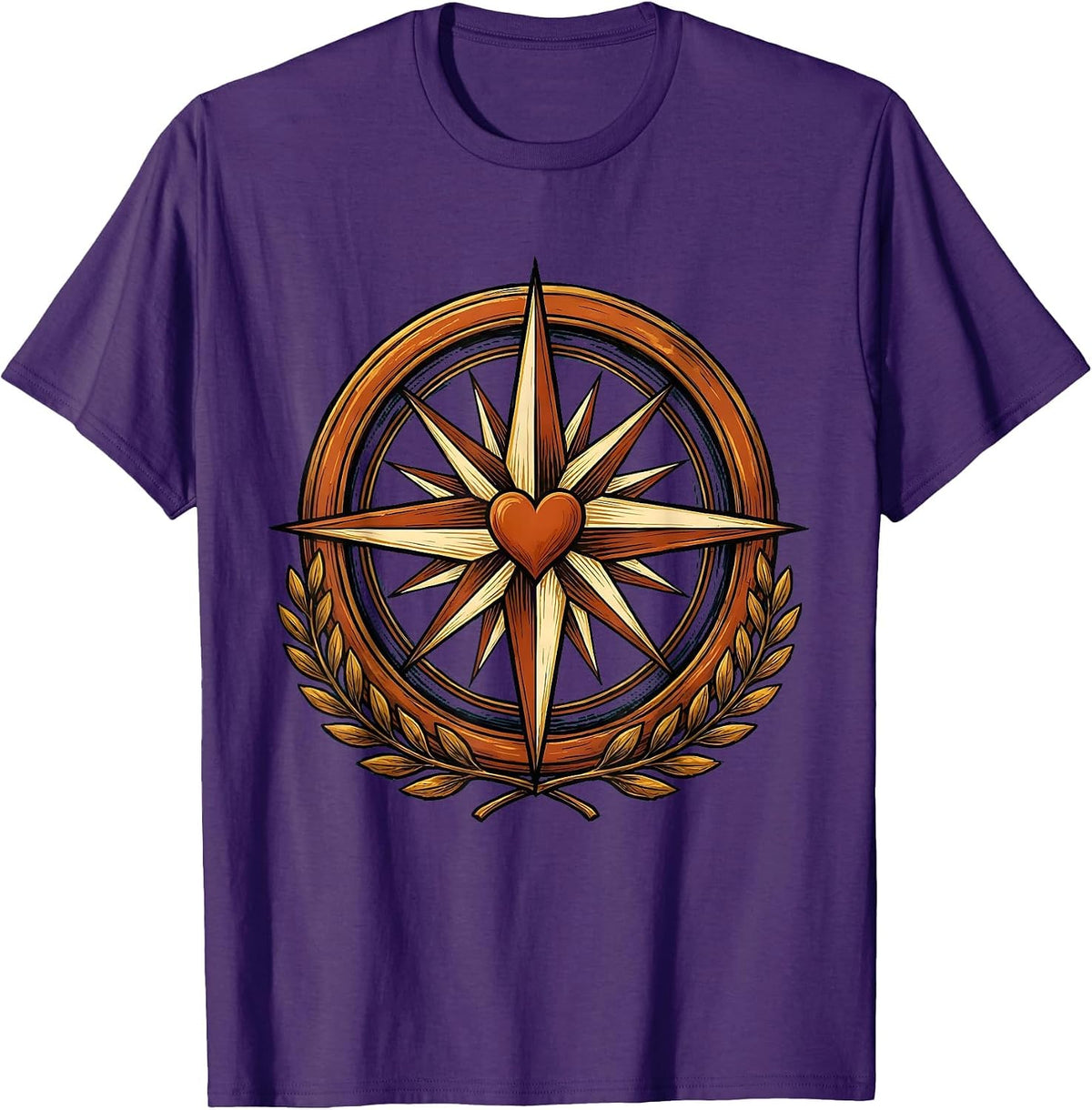 Men's Social Worker Compass Rose Heart Graphic T-Shirt - Purple