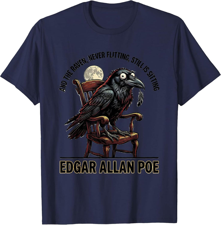 And The Raven Literary Humor Edgar Allan Poe Fan Art T-Shirt - Navy Blue