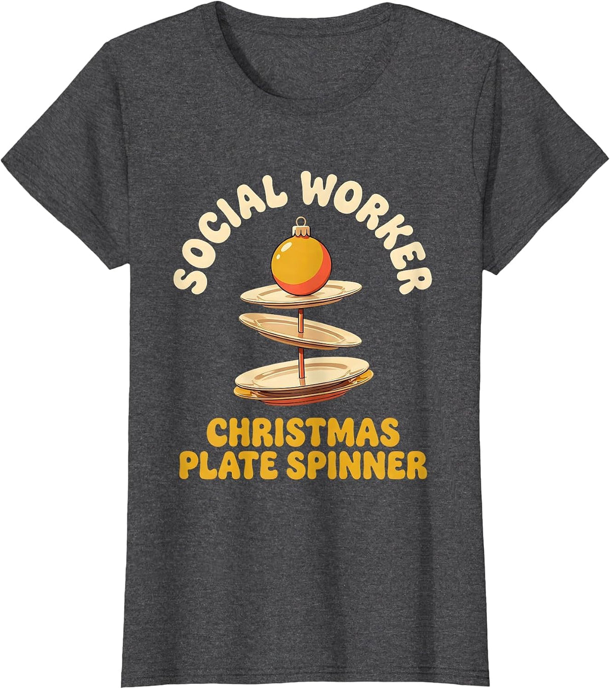 Women's Social Worker, Christmas Plate Spinner Retro Social Work T-Shirt - Dark Heather Grey