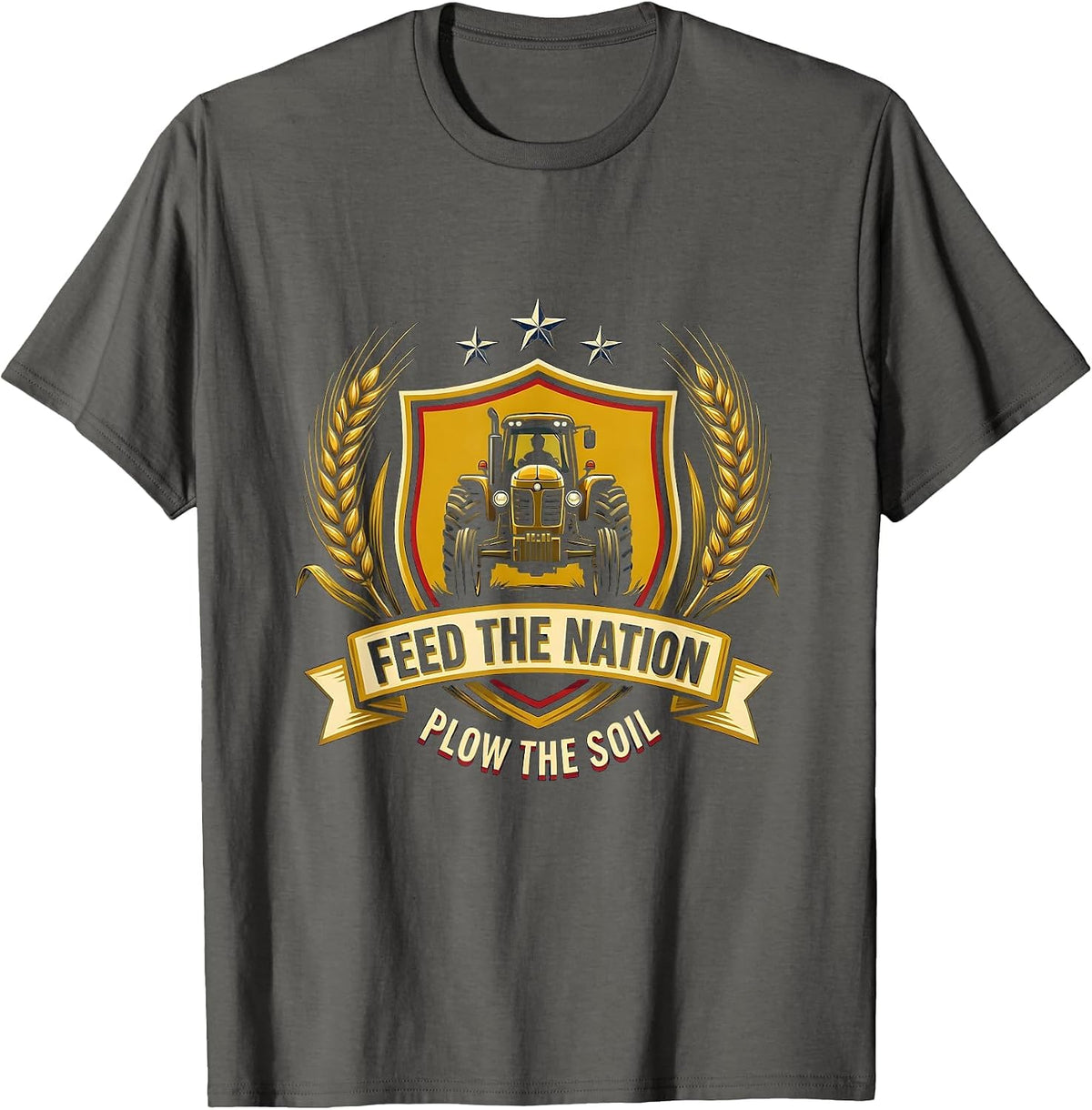 Feed The Nation Plow The Soil Farm Tractor Emblem T-Shirt - Asphalt Grey