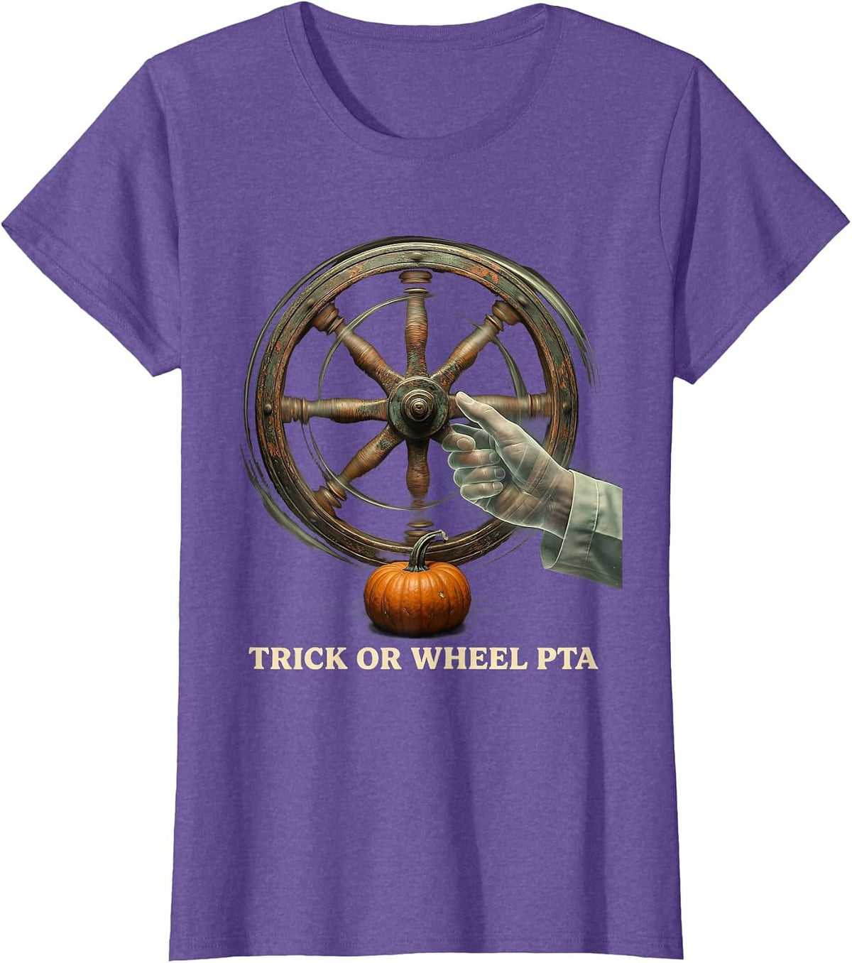 Women's Trick Or Wheel PTA Vintage Physical Therapy Halloween Humor T-Shirt - Purple Heather