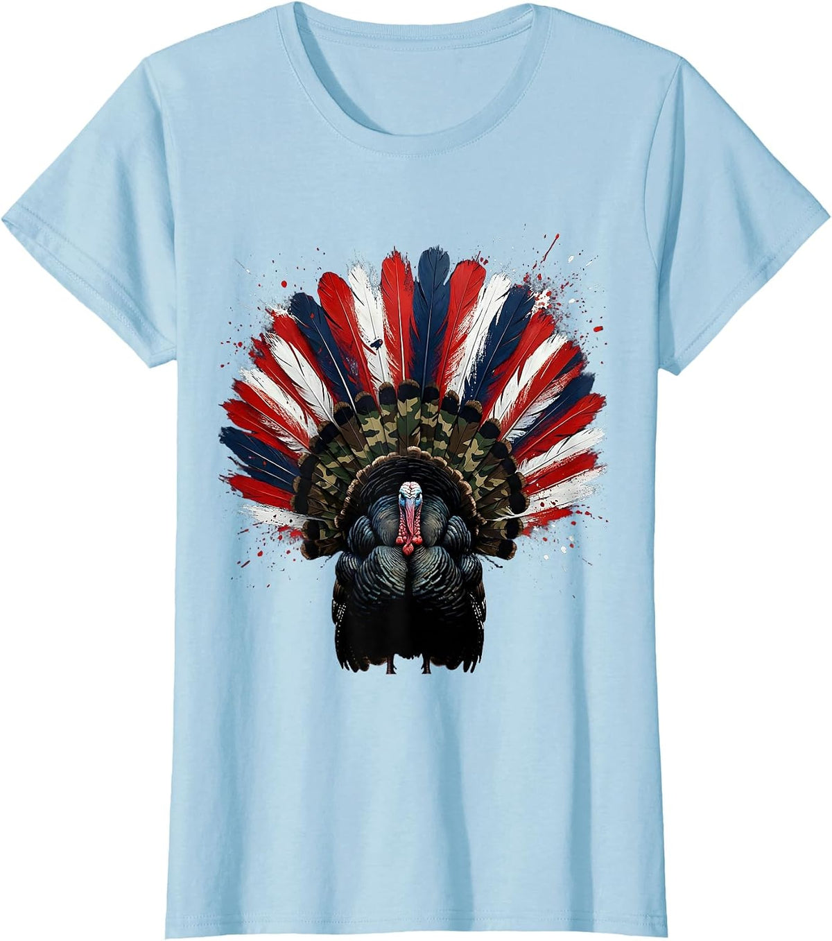 Camo Turkey Feathers Forest Light Illustration T-Shirt - Baby Blue