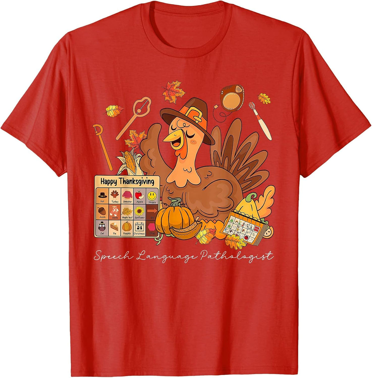 Thanksgiving Speech Therapy Pathologist Turkey Fall Thankful T-Shirt - Red