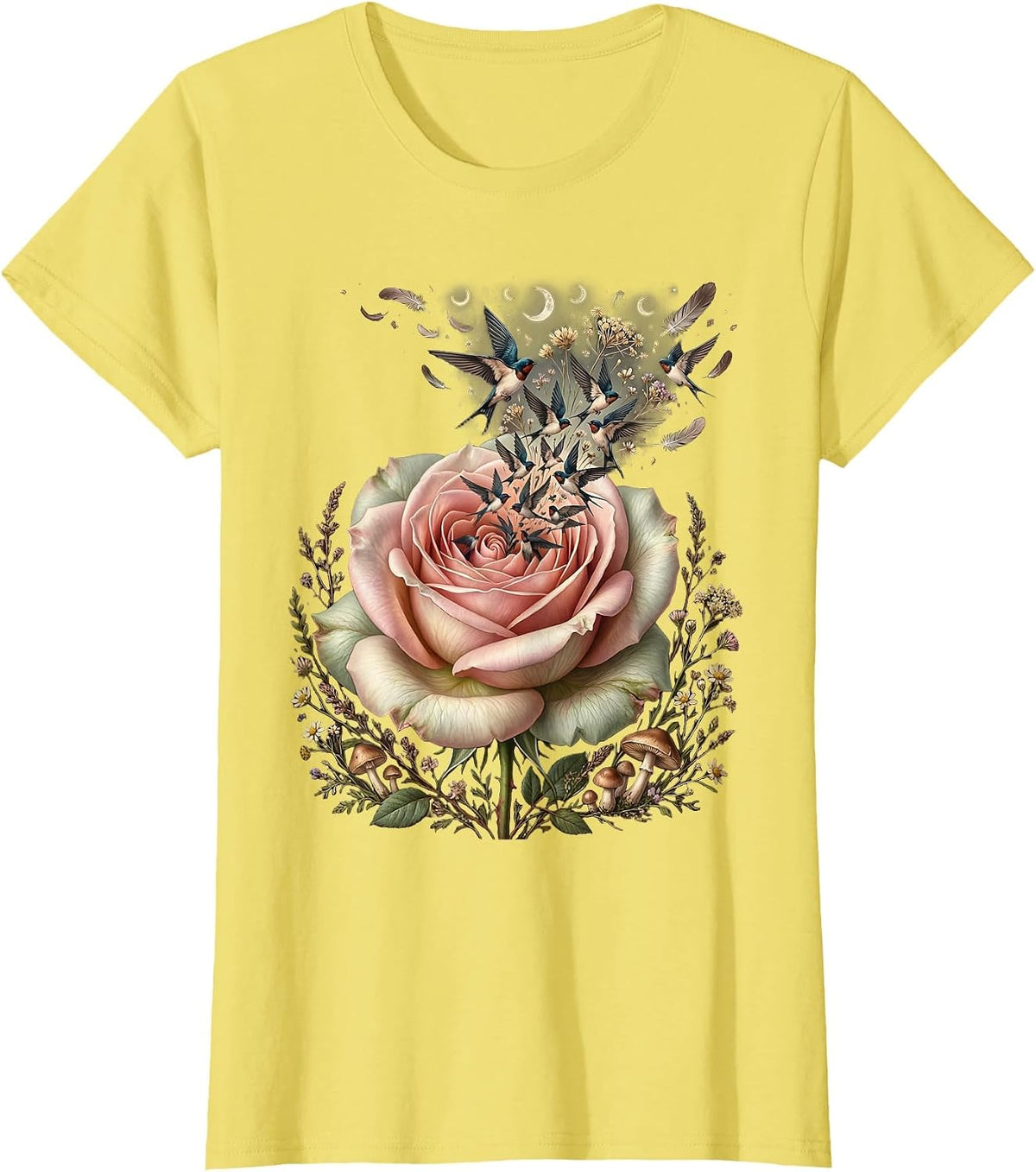 Women's Speech Therapy Birds in Flight Graphic Design T-Shirt - Lemon Yellow