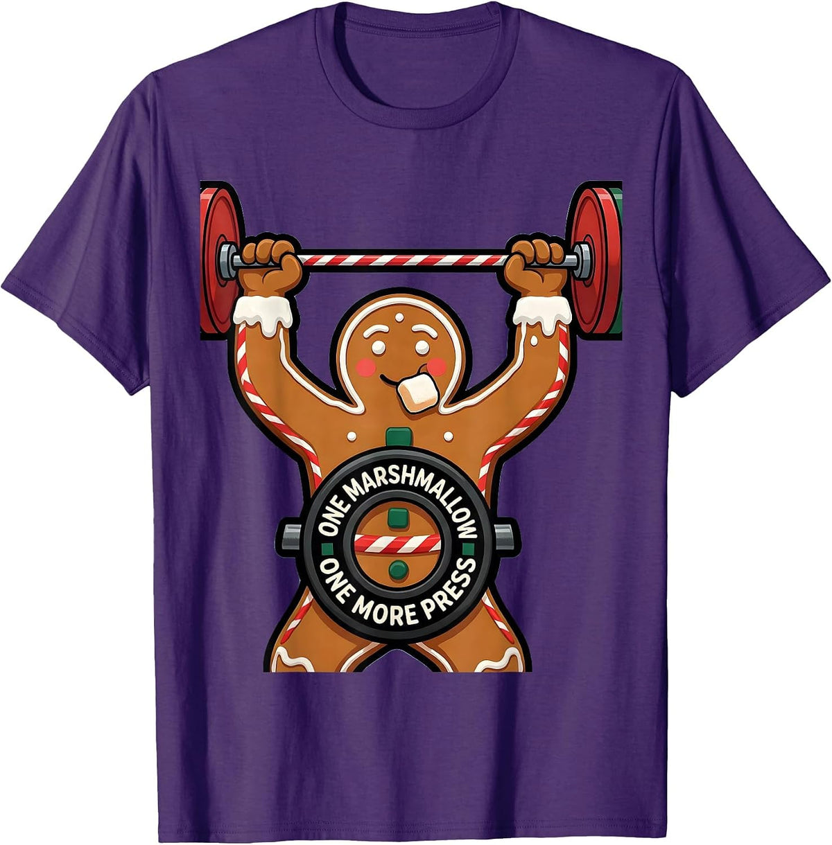 Men's One Marshmallow One More Press Funny Gingerbread Gym T-Shirt - Purple