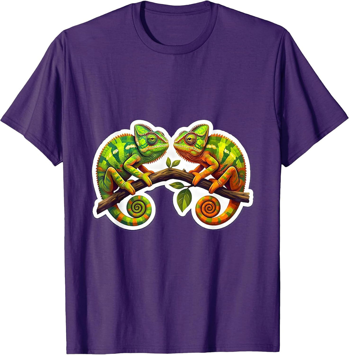 Twin Chameleons on a Branch Twin Day Design T-Shirt - Purple