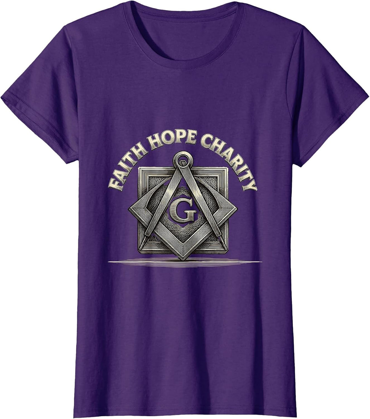 Women's Faith Hope Charity Crosshatch Masonic Square And Compass T-Shirt - Purple