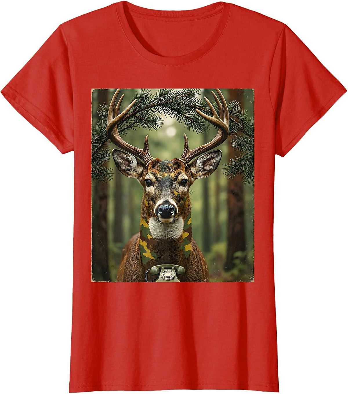 Whitetail Bust Vintage Deer Hunting Camo Dad Humor T-Shirt - Red