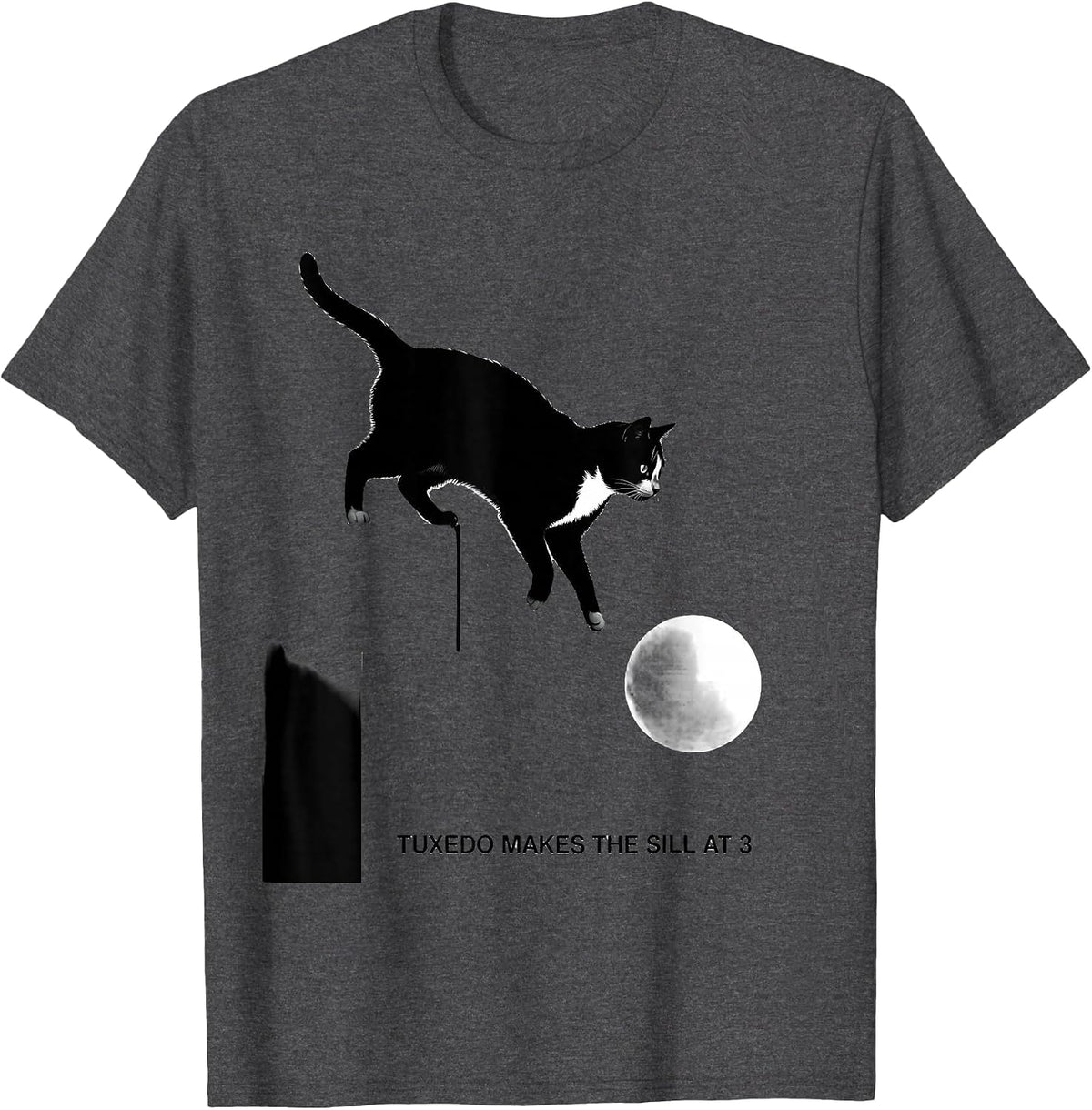 Tuxedo Makes the Sill at 3 90s Retro Cat Portrait T-Shirt - Dark Heather Grey