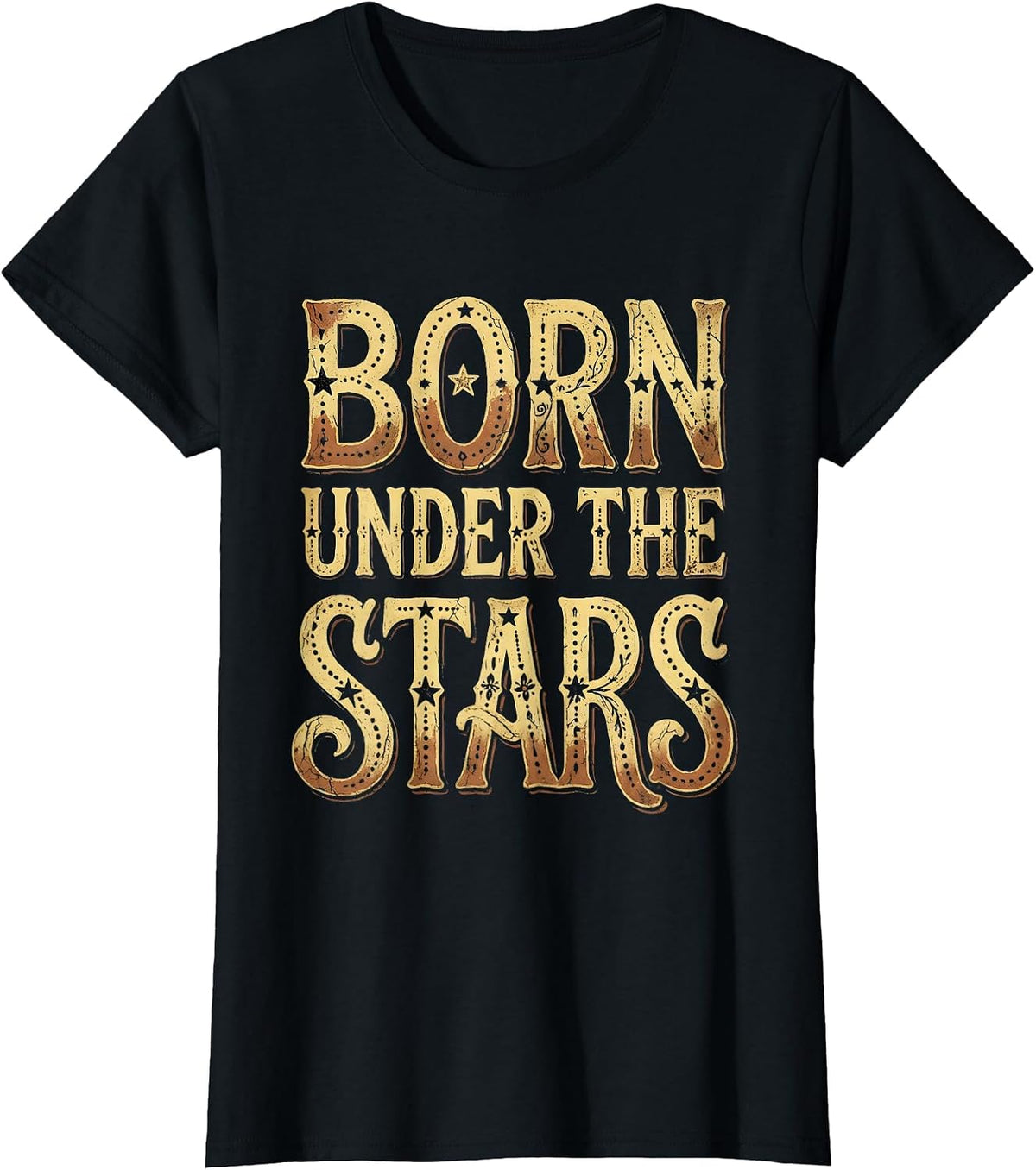 Born Under the Stars Patriotic American Design T-Shirt - Black