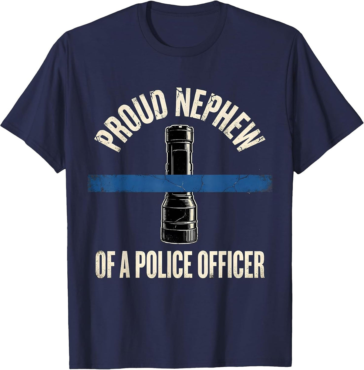 Men's Proud Nephew Of A Police Officer Distressed Thin Blue Line T-Shirt - Navy Blue