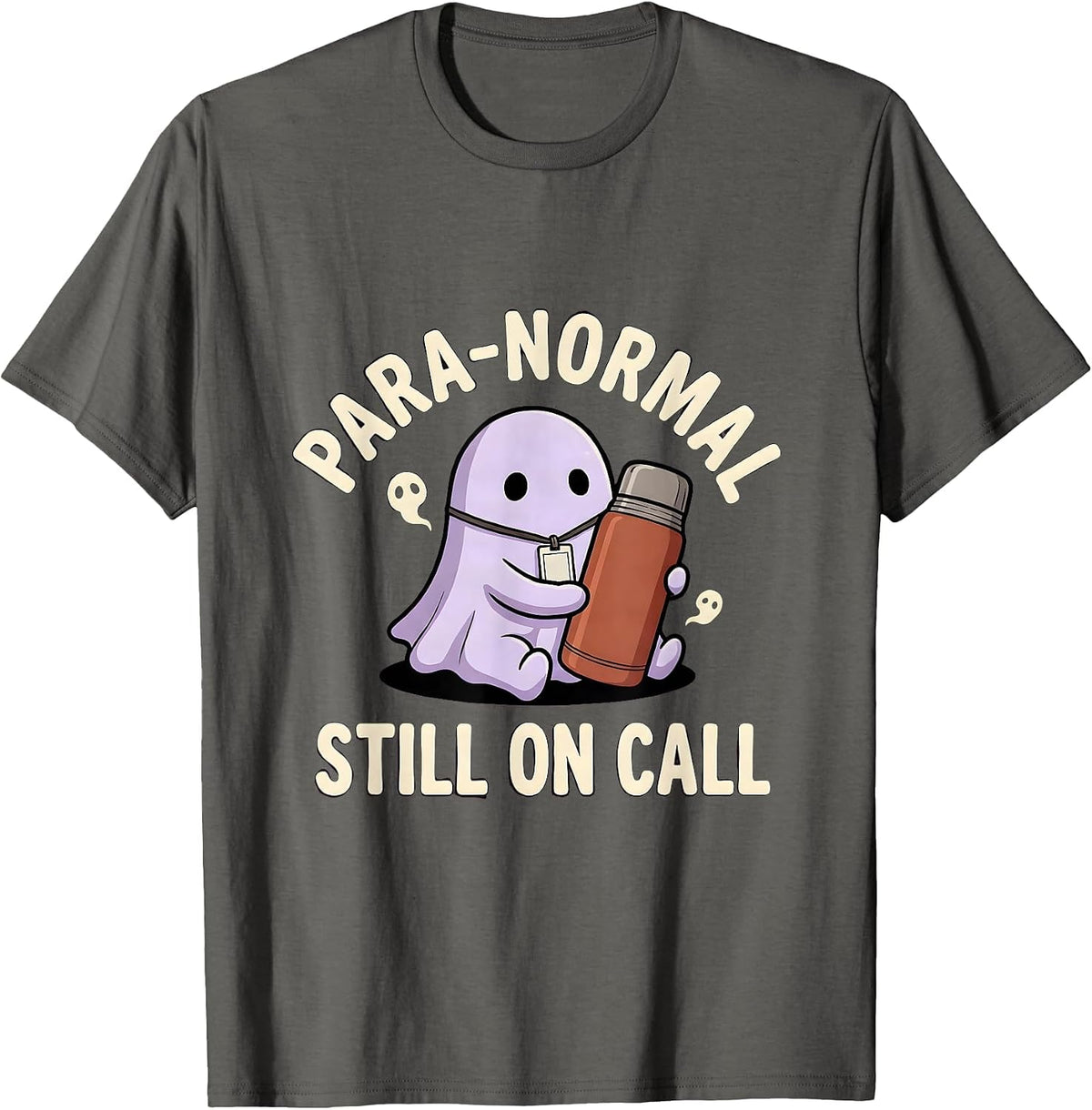Men's Para-Normal, Still On Call Chibi Ghost Para Educator T-Shirt - Asphalt Grey