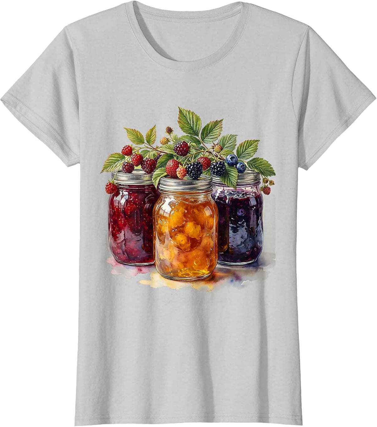 Grandma's Mason Jar Preserves Colorful Illustration T-Shirt - Silver Grey