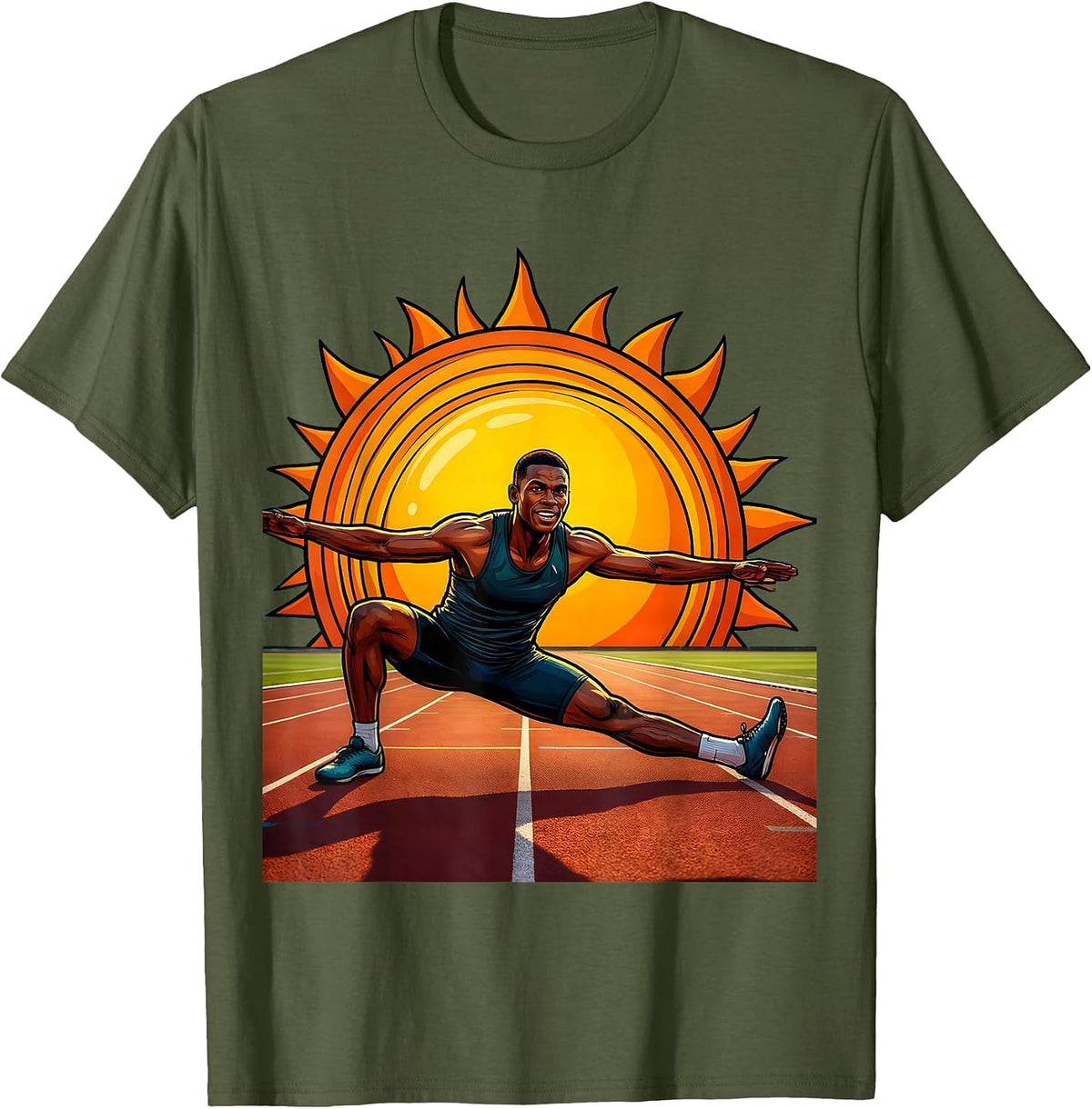 Men's Physical Therapy Athlete Sunrise Stretch Graphic T-Shirt - Olive Green