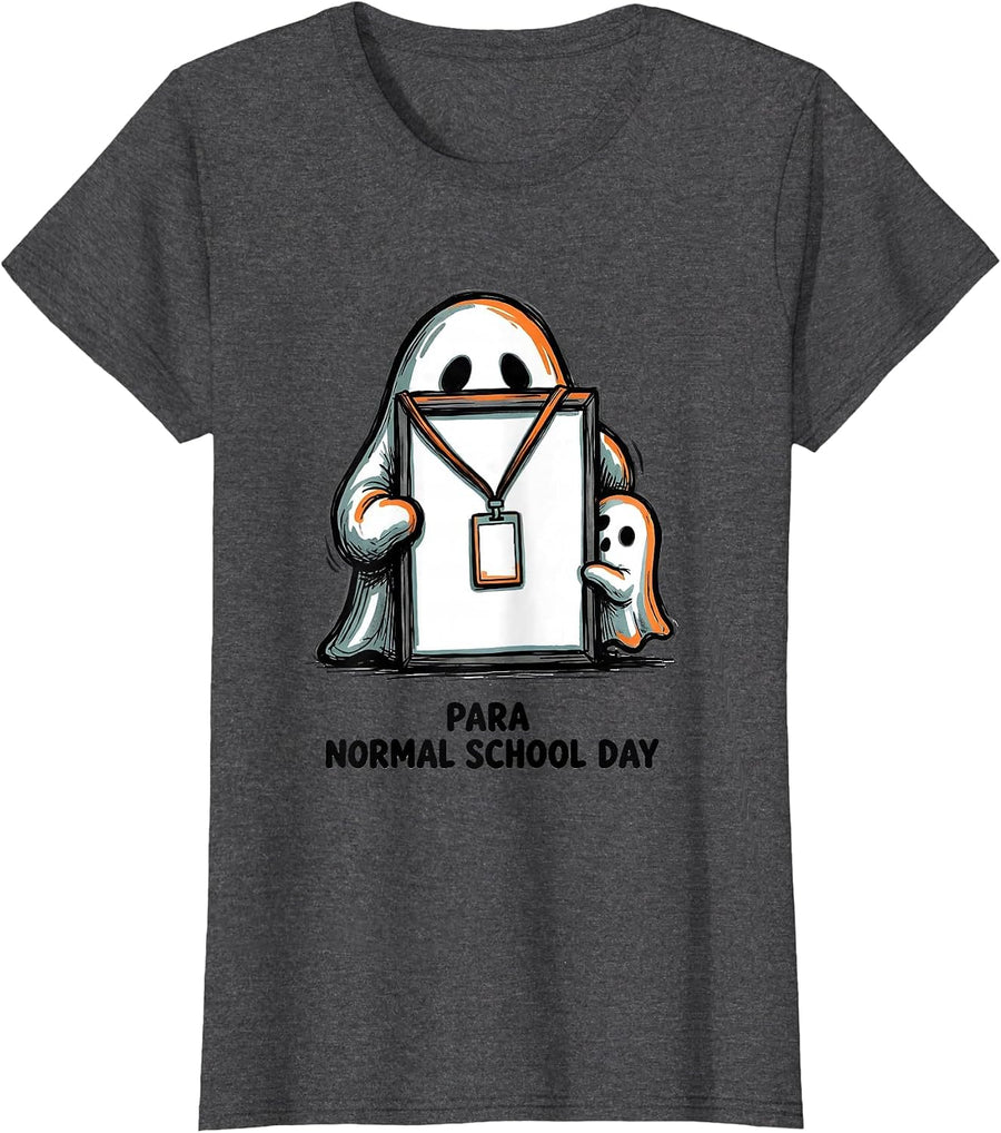 Women's Para Normal School Day Ghost Sped Paraeducator Halloween T-Shirt - Dark Heather Grey