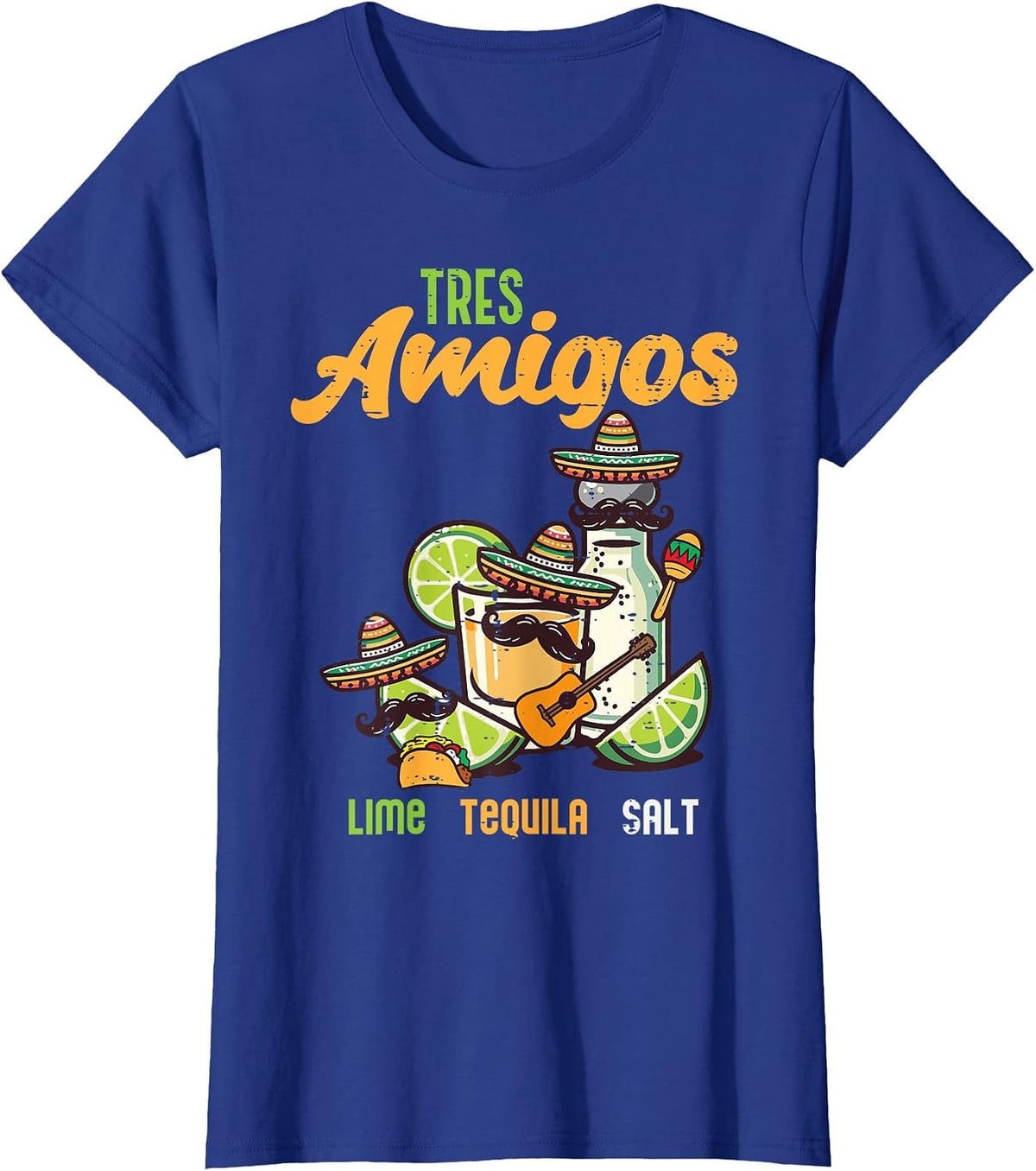Mexican Tres Amigos Lime Salt Funny Cinco De Mayo Men Women T-Shirt - Royal Blue