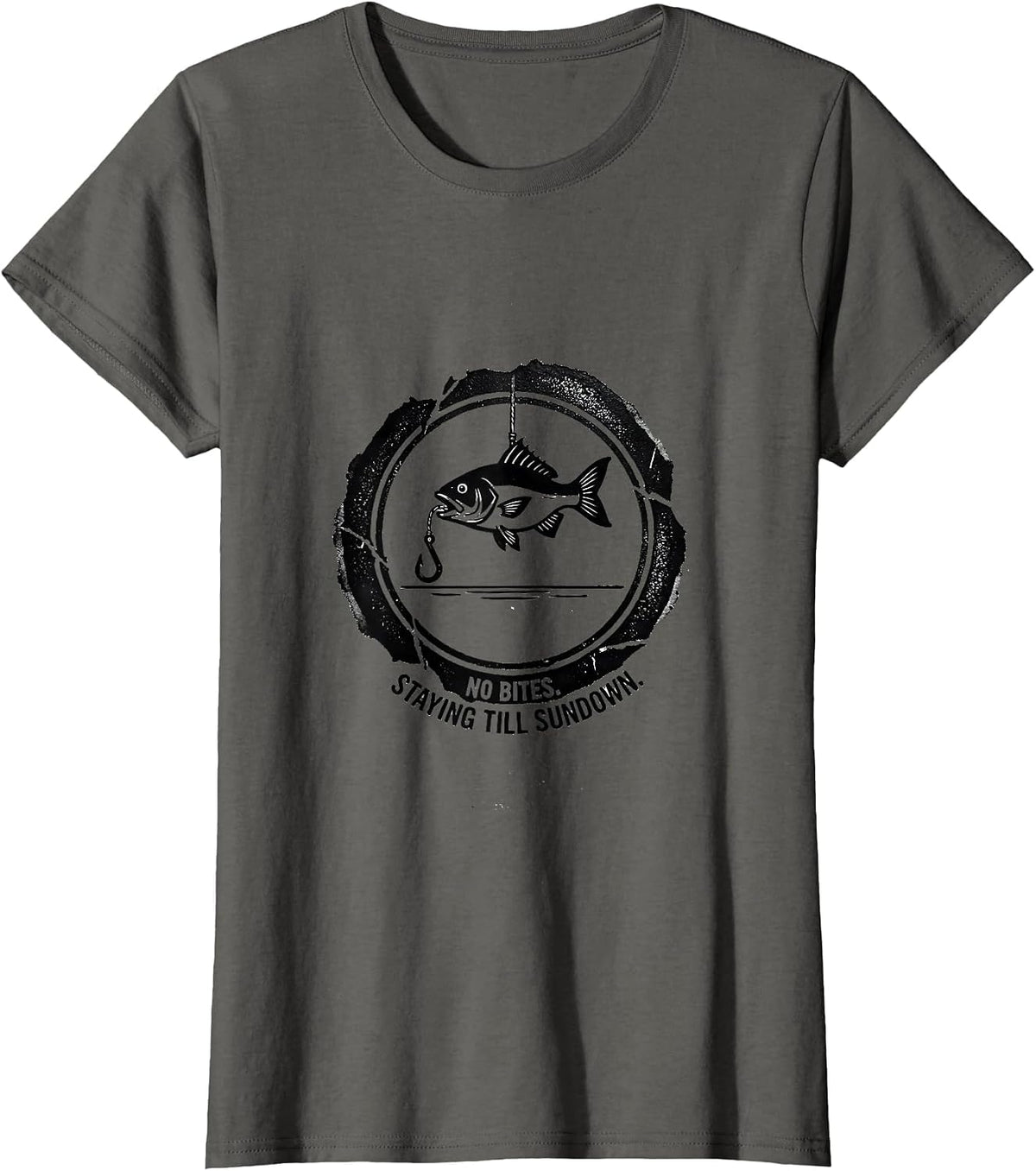 Women's No Bites Staying Till Sundown Funny Fishing Gift for Bass T-Shirt - Asphalt Grey