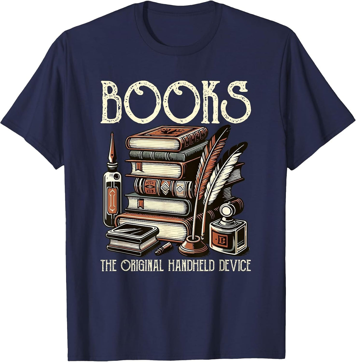 Books Original Handheld Device Book Librarian T-Shirt - Navy Blue