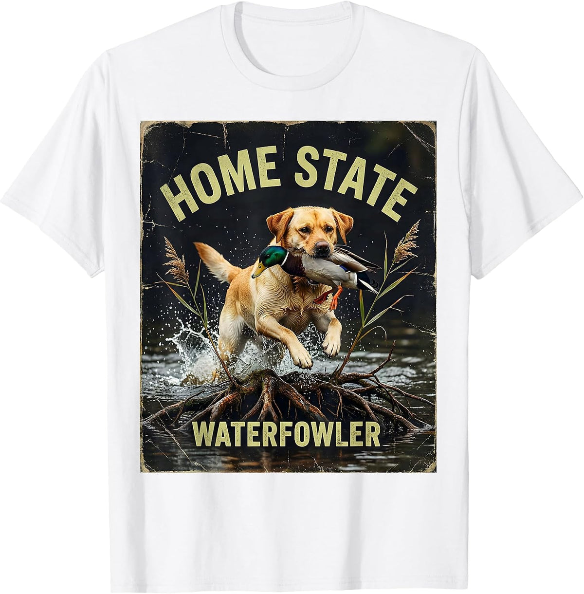 Men's Home State Waterfowler Distressed Labrador Duck Hunting T-Shirt - White