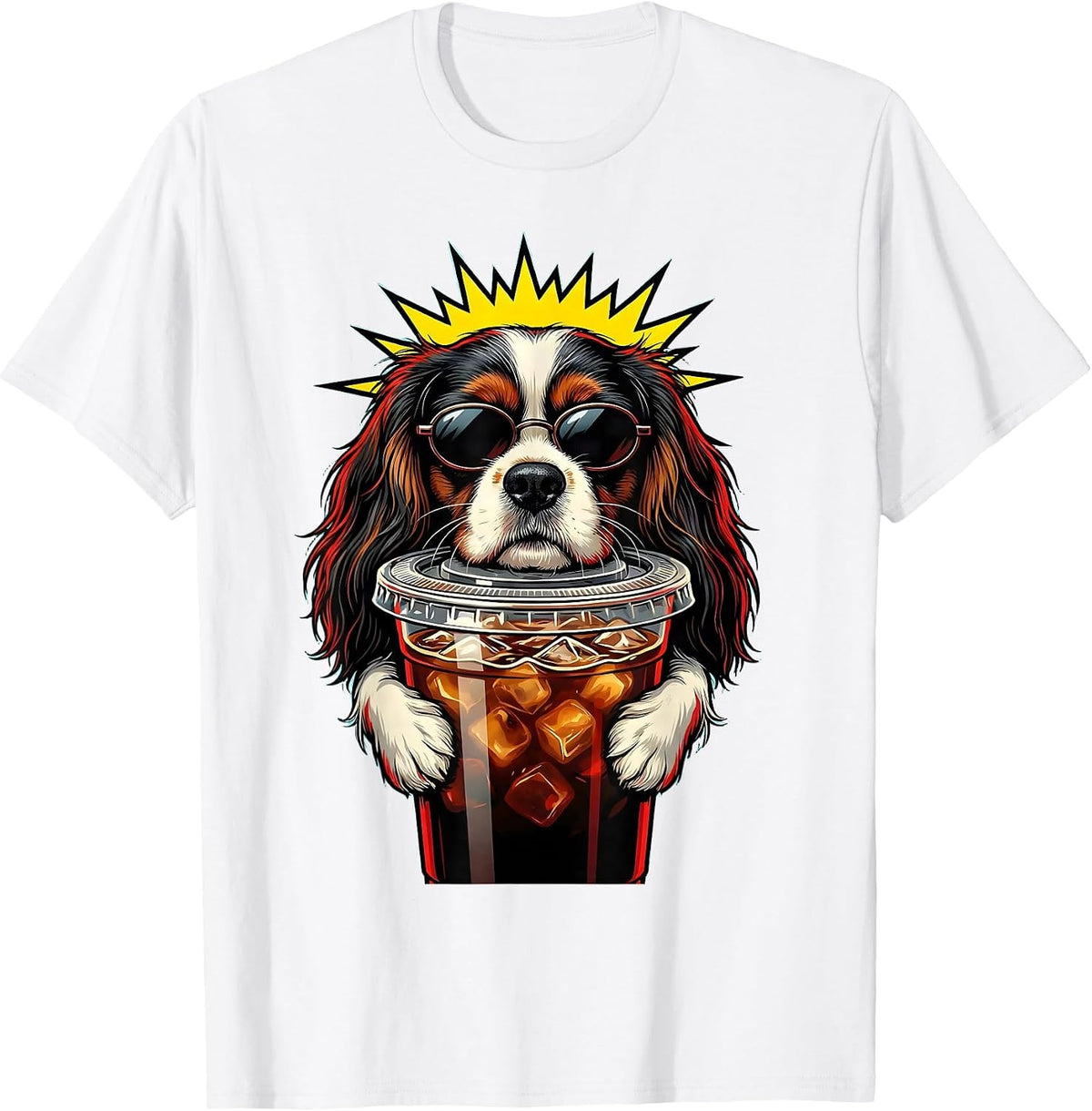 Men's Cavalier King Charles Spaniel Pop Art Dog Lover Iced Coffee T-Shirt - White