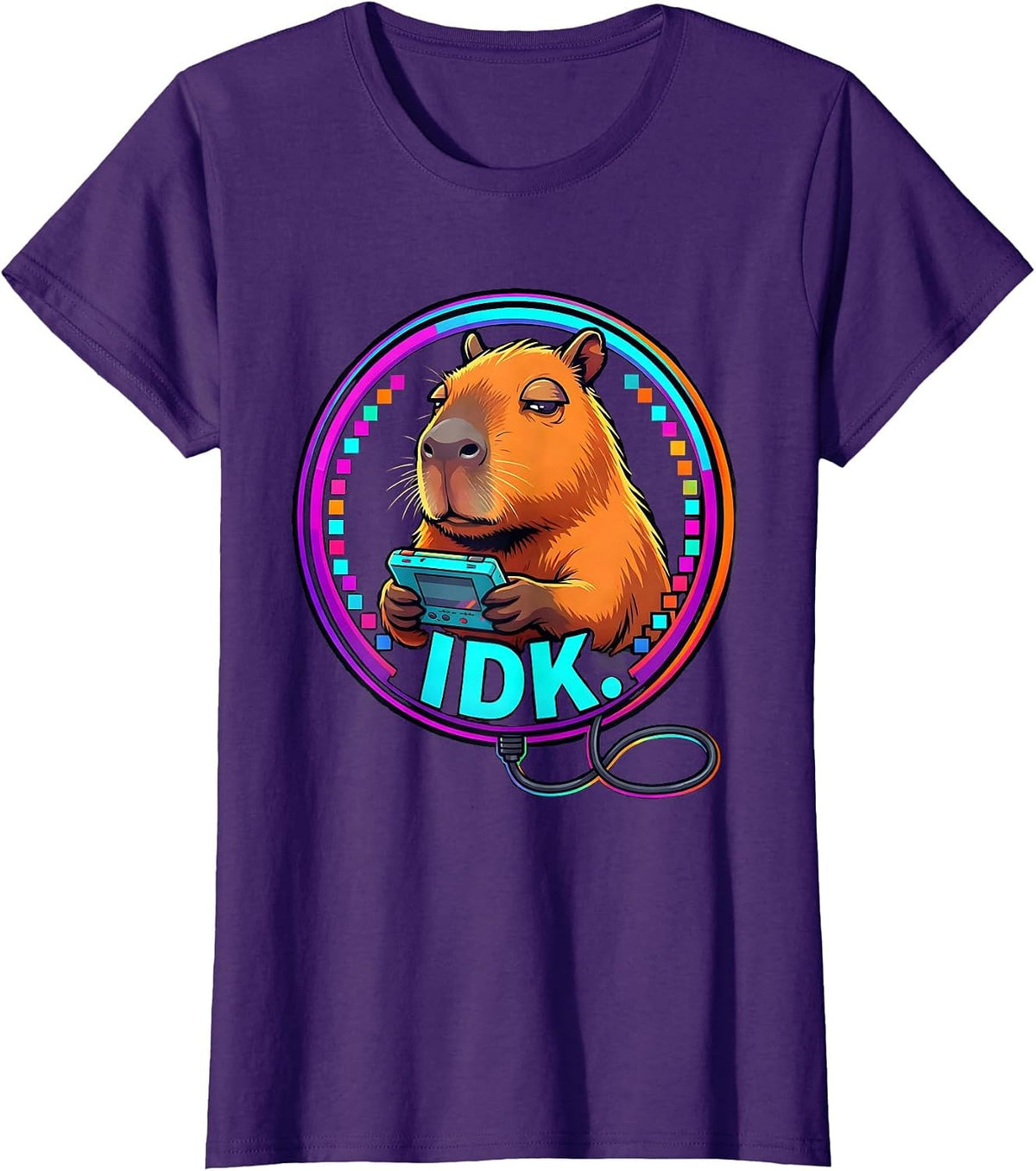 IDK Colorful Capybara Gamer Meme Humor T-Shirt - Purple