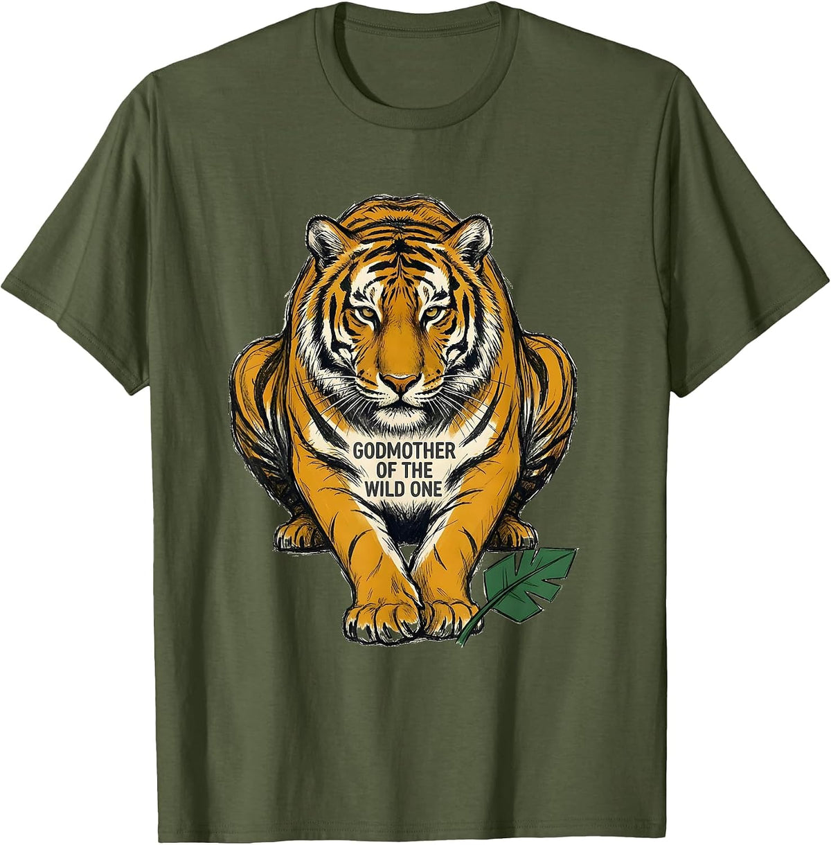 Godmother Of The Wild One Playful Safari Jungle Animal T-Shirt - Olive Green