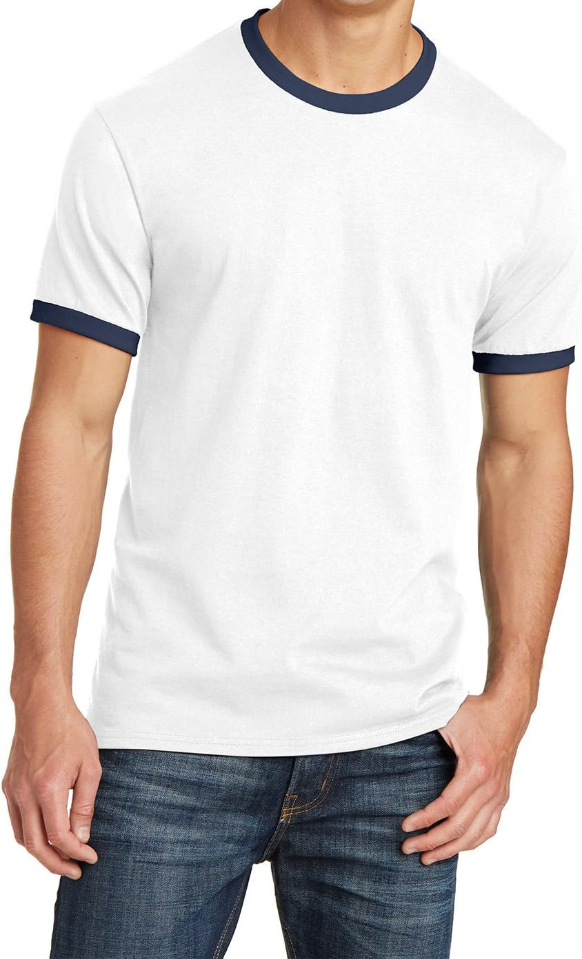 Men's Short Sleeve Core Cotton Soft Classic Ringer Tee - White\/Navy