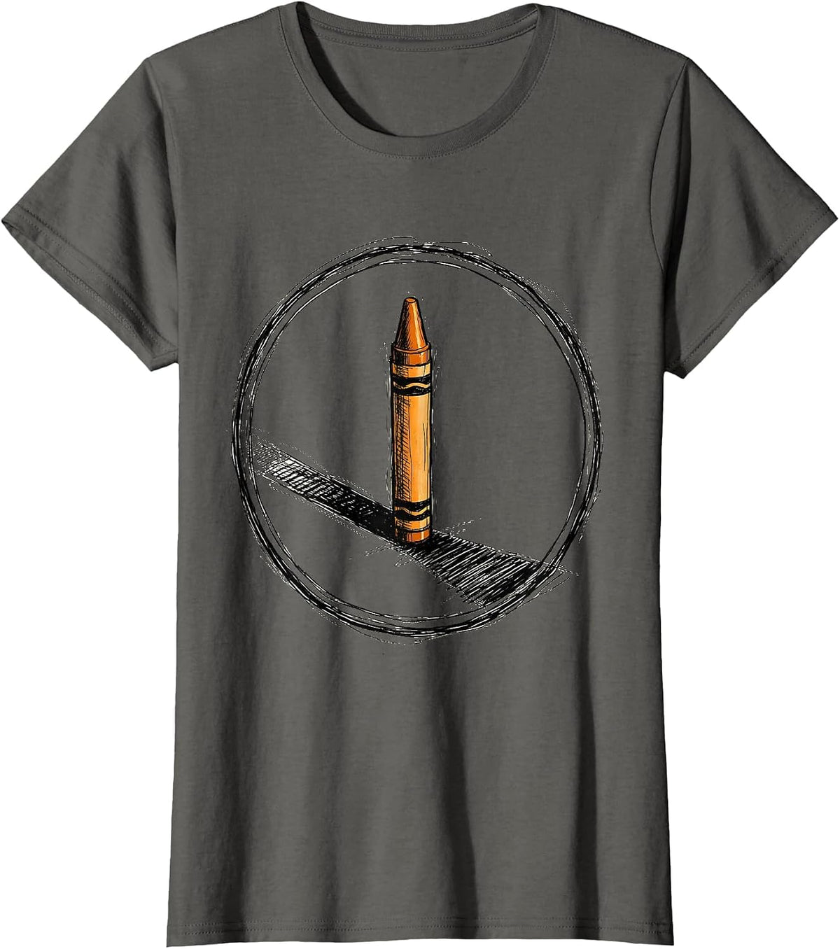 Women's Crayon Long Shadow Graphic Design T-Shirt - Asphalt Grey