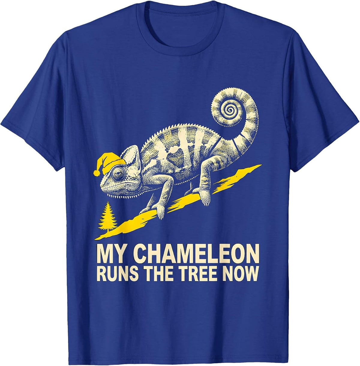 Men's My Chameleon Runs The Tree Now Whimsical Ugly Sweater T-Shirt - Royal Blue