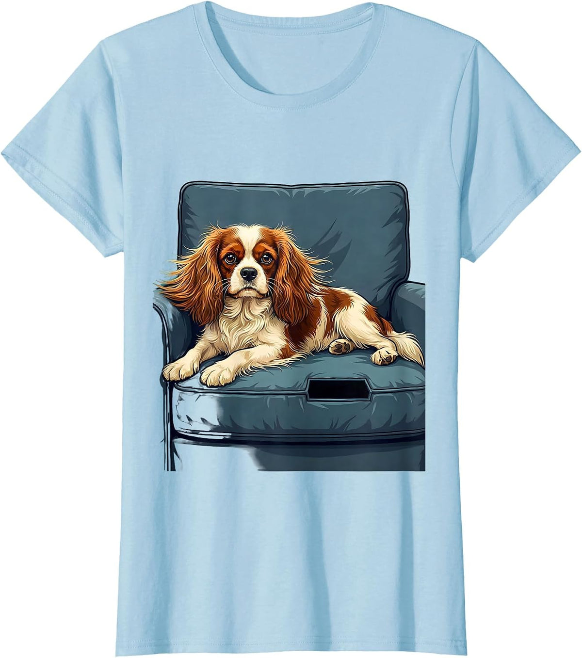 Women's Cavalier King Charles Spaniel Flat Vector Dog Lover Gift T-Shirt - Baby Blue