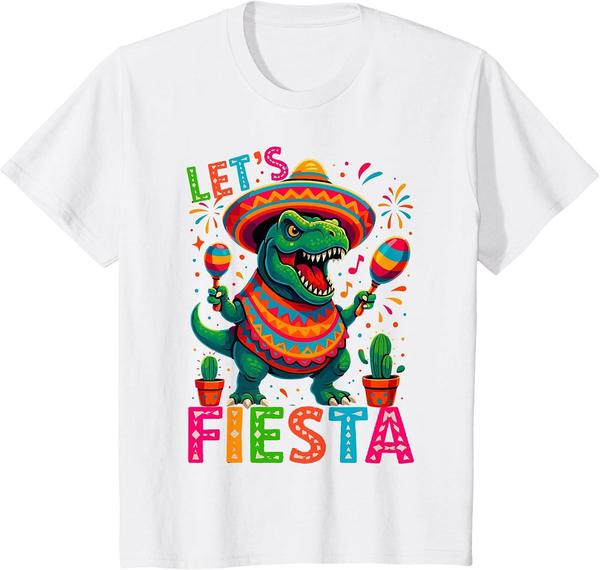 Let's Celebrate Fiesta Mexican Trex Dino Cinco De Mayo T-Shirt - White