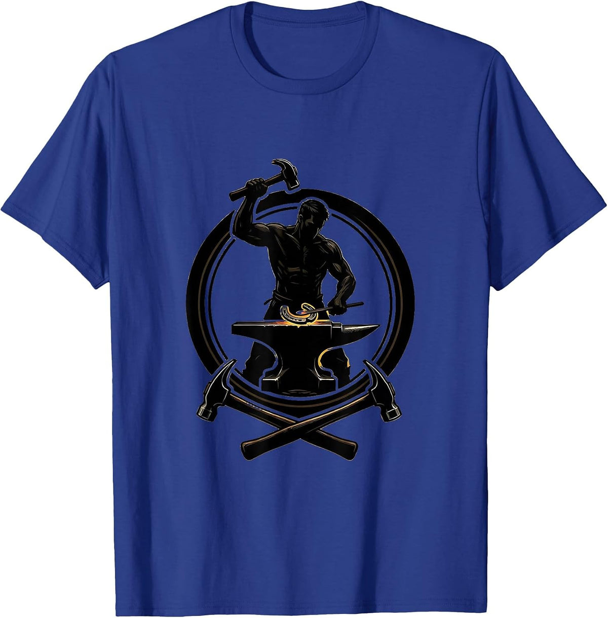 Labor Day Blacksmith Horseshoe Anvil Illustration T-Shirt - Royal Blue