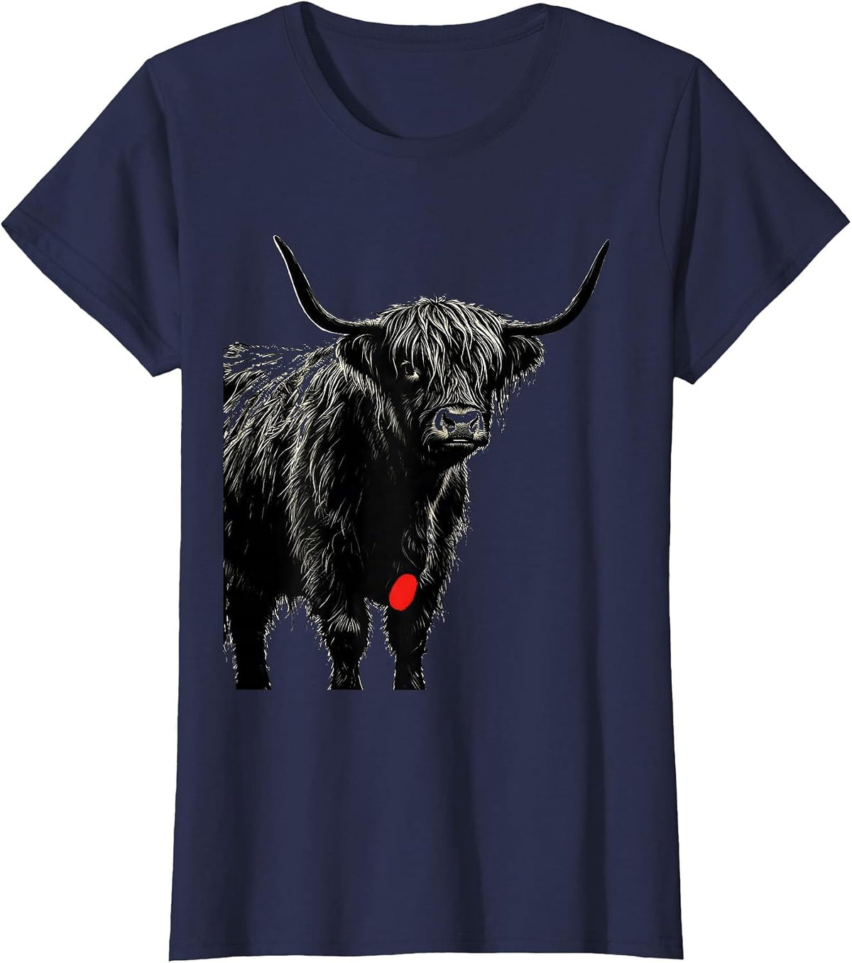 Women's Highland Cow Whimsical Humor Cute Animal Fan T-Shirt - Navy Blue