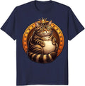Fat Tabby Cat Wearing Tiny Crown Illustration T-Shirt - Navy Blue